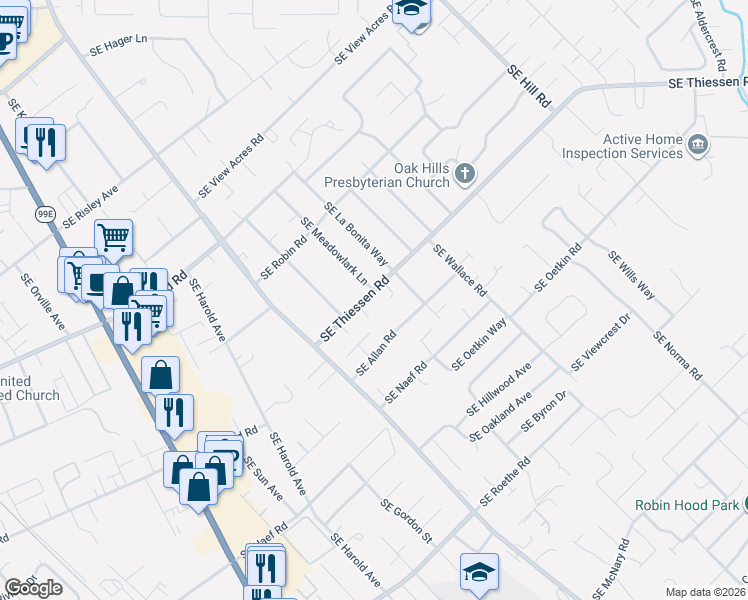 map of restaurants, bars, coffee shops, grocery stores, and more near 15653 Southeast Thiessen Court in Milwaukie