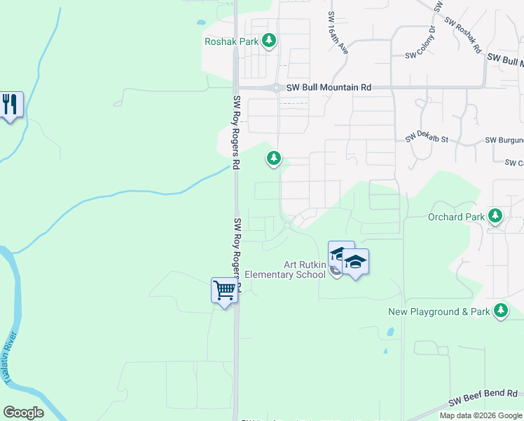 map of restaurants, bars, coffee shops, grocery stores, and more near 16853 Southwest Yarra Lane in Tigard