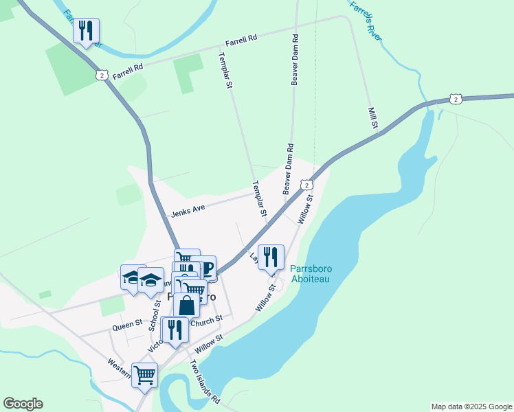 map of restaurants, bars, coffee shops, grocery stores, and more near 41 Templar Street in Parrsboro