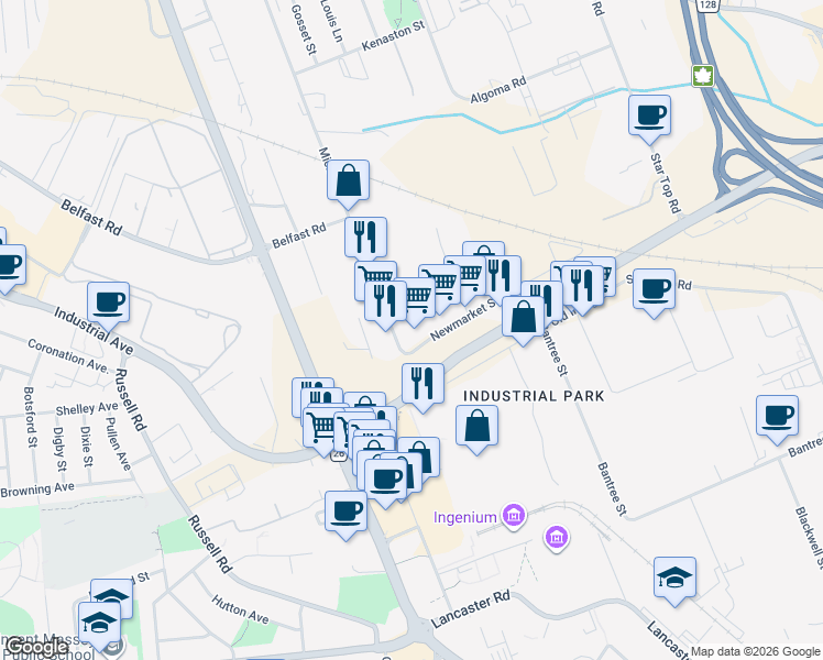 map of restaurants, bars, coffee shops, grocery stores, and more near 1703 Michael Street in Ottawa