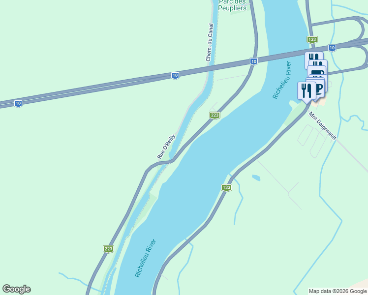 map of restaurants, bars, coffee shops, grocery stores, and more near Chemin Sainte-Thérèse in Carignan