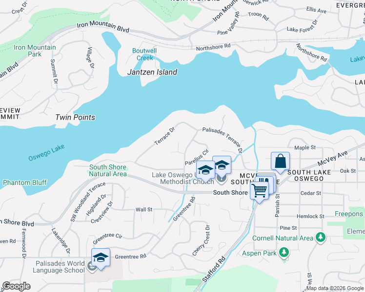 map of restaurants, bars, coffee shops, grocery stores, and more near 16205 Matthew Court in Lake Oswego