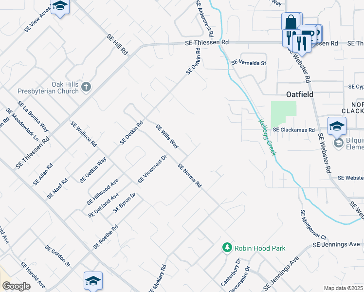 map of restaurants, bars, coffee shops, grocery stores, and more near 15718 Southeast Wills Way in Milwaukie
