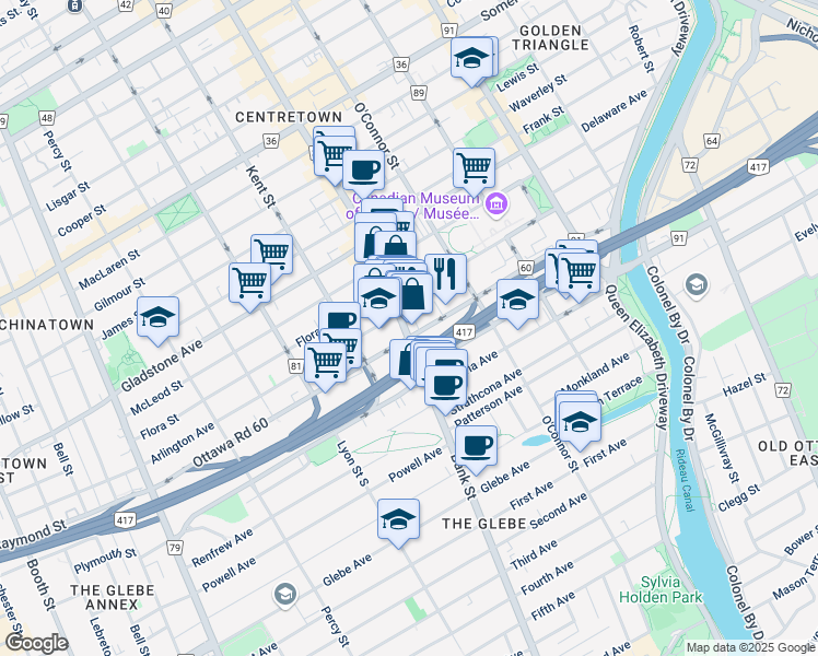 map of restaurants, bars, coffee shops, grocery stores, and more near 521 Ottawa Regional Road 31 in Ottawa