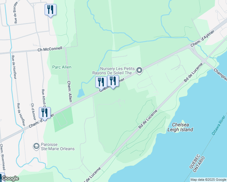 map of restaurants, bars, coffee shops, grocery stores, and more near 1170 Chemin d'Aylmer in Gatineau