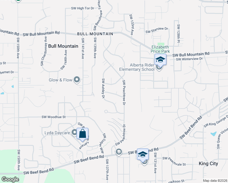 map of restaurants, bars, coffee shops, grocery stores, and more near 13643 Southwest Charleston Lane in Tigard