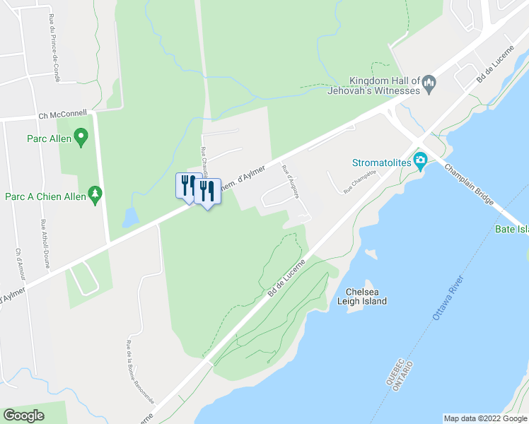 map of restaurants, bars, coffee shops, grocery stores, and more near 59 Rue du Colonial in Gatineau