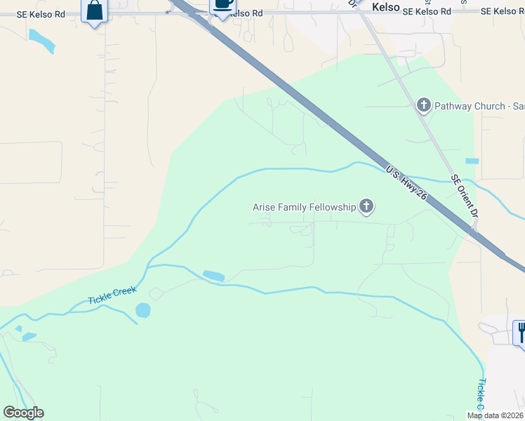 map of restaurants, bars, coffee shops, grocery stores, and more near 33789 Southeast Jarl Road in Boring