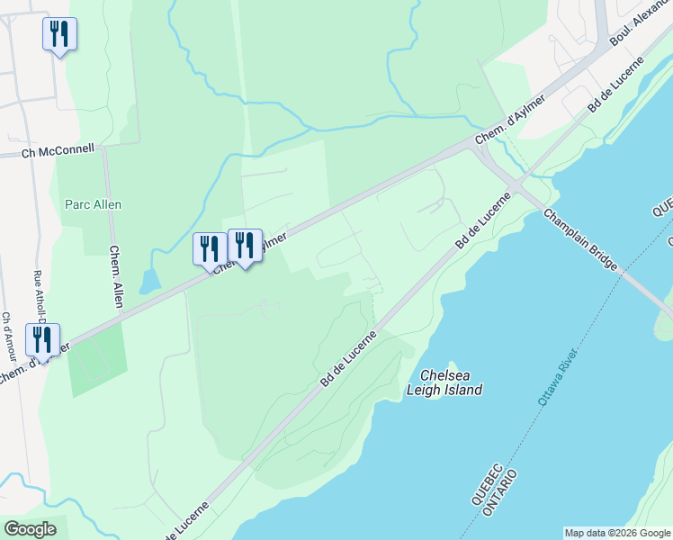 map of restaurants, bars, coffee shops, grocery stores, and more near 45 Rue du Colonial in Gatineau