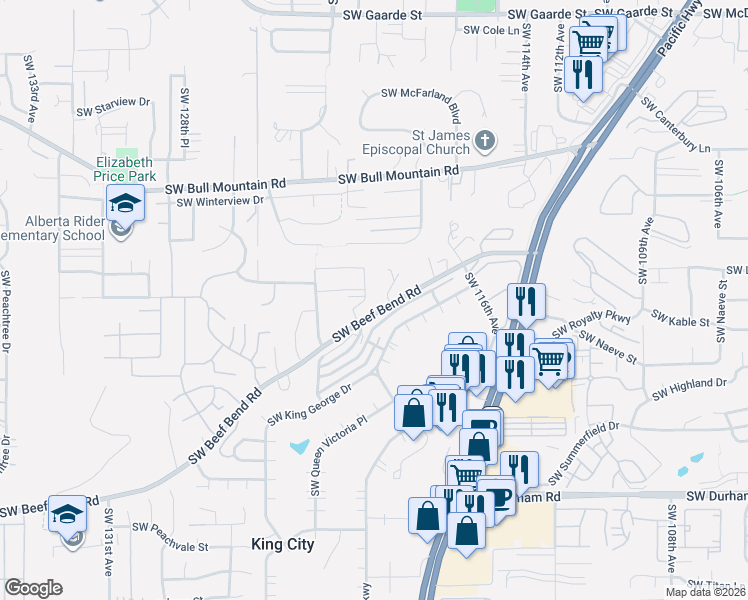 map of restaurants, bars, coffee shops, grocery stores, and more near 12005 Southwest Imperial Avenue in King City