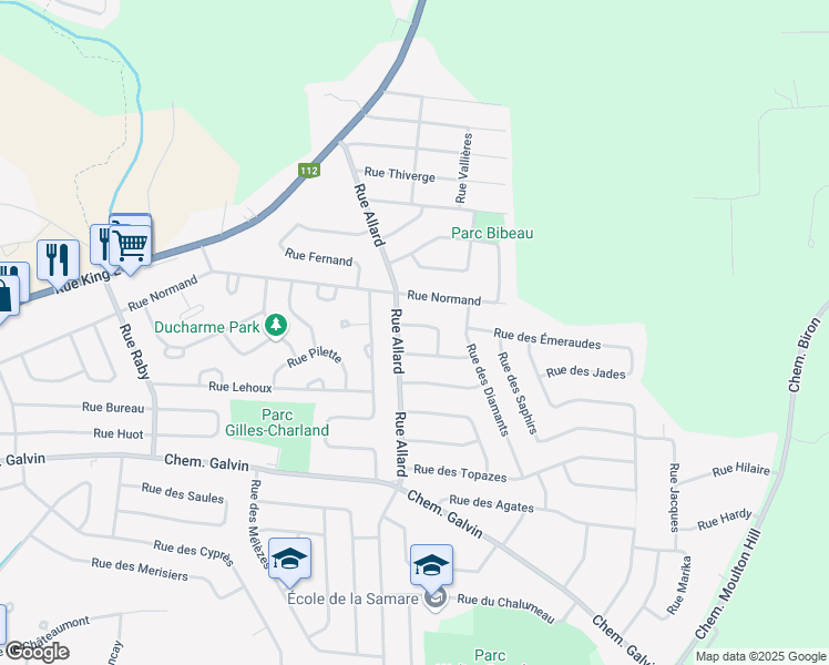 map of restaurants, bars, coffee shops, grocery stores, and more near 2842 Rue des Zircons in Sherbrooke