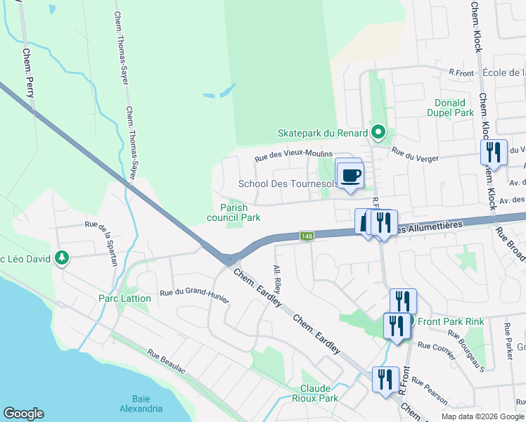 map of restaurants, bars, coffee shops, grocery stores, and more near 160 Rue de la Fabrique in Gatineau