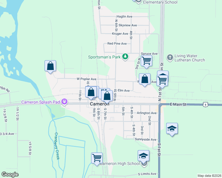 map of restaurants, bars, coffee shops, grocery stores, and more near 607 Lodi Avenue in Cameron