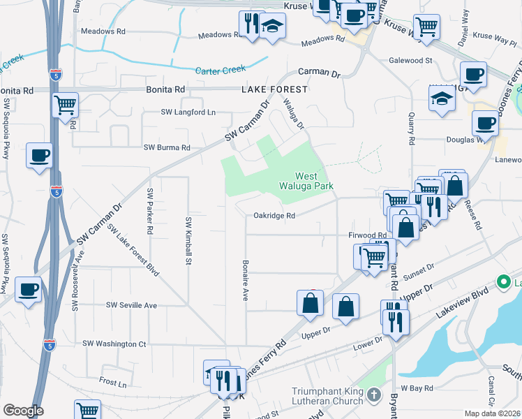 map of restaurants, bars, coffee shops, grocery stores, and more near 5353 Firwood Road in Lake Oswego
