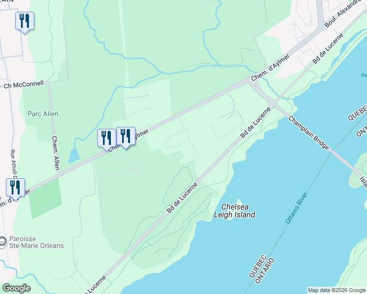 map of restaurants, bars, coffee shops, grocery stores, and more near 25 Rue du Colonial in Gatineau