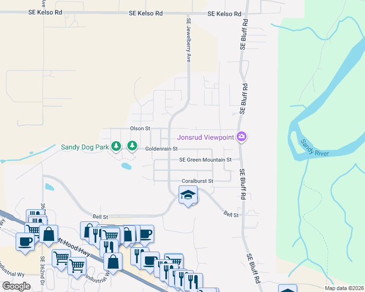map of restaurants, bars, coffee shops, grocery stores, and more near 37373 Goldenrain Street in Sandy