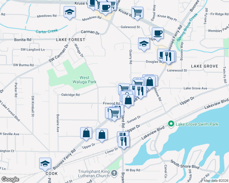 map of restaurants, bars, coffee shops, grocery stores, and more near 4559 Firwood Road in Lake Oswego