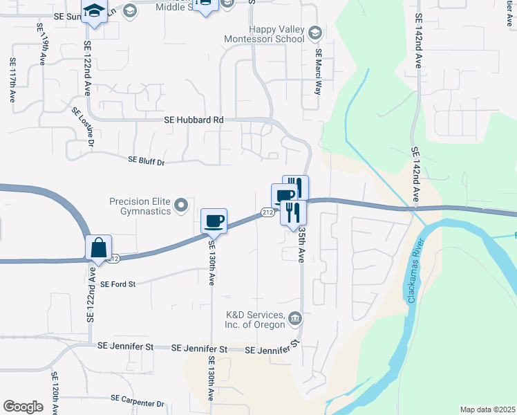 map of restaurants, bars, coffee shops, grocery stores, and more near 13142-13210 Carver Rd in Clackamas