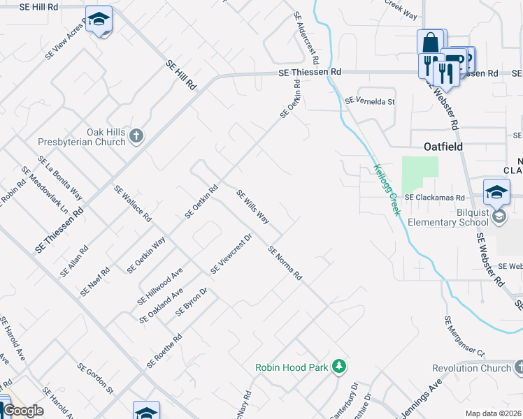 map of restaurants, bars, coffee shops, grocery stores, and more near 15670 Southeast Wills Way in Milwaukie