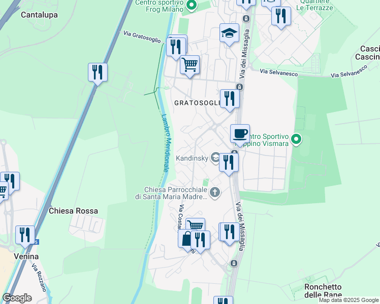 map of restaurants, bars, coffee shops, grocery stores, and more near in Milan