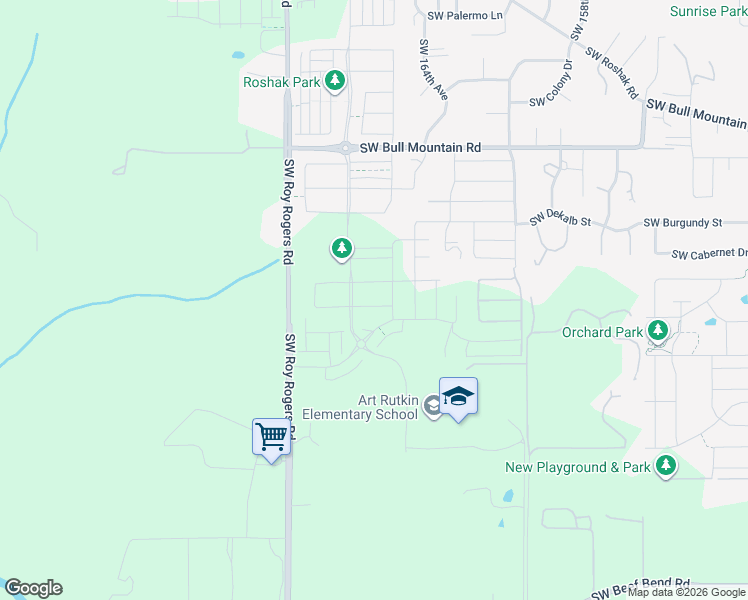 map of restaurants, bars, coffee shops, grocery stores, and more near 14992 Southwest Roy Rogers Road in Sherwood