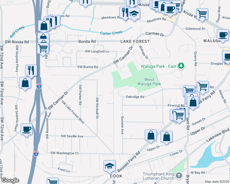 map of restaurants, bars, coffee shops, grocery stores, and more near 15963 Bonaire Avenue in Lake Oswego