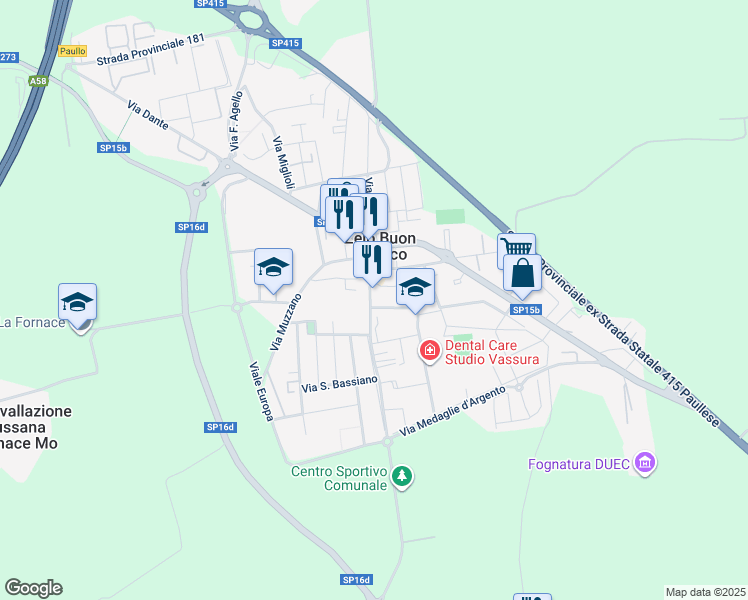 map of restaurants, bars, coffee shops, grocery stores, and more near 6 Piazza Italia in Zelo Buon Persico