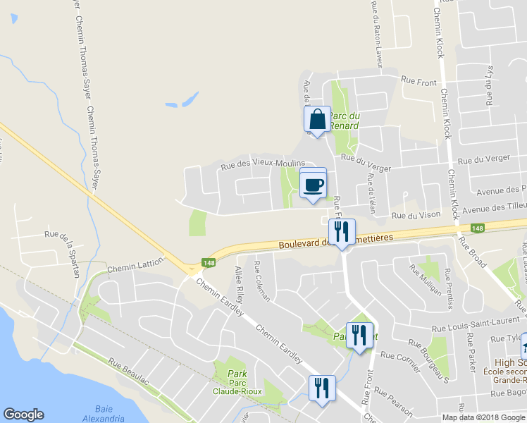 map of restaurants, bars, coffee shops, grocery stores, and more near 96 Rue de la Fabrique in Gatineau