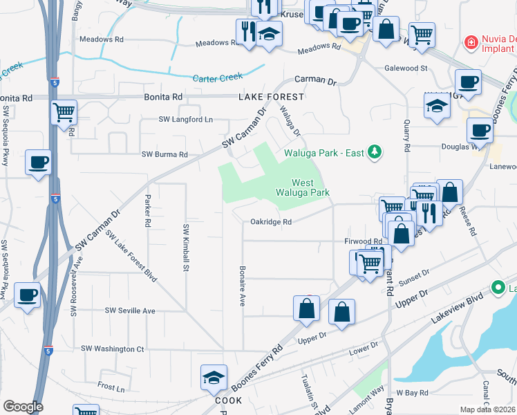 map of restaurants, bars, coffee shops, grocery stores, and more near 5492 Yorkshire Place in Lake Oswego