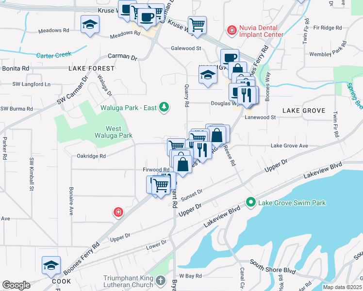 map of restaurants, bars, coffee shops, grocery stores, and more near in Lake Oswego