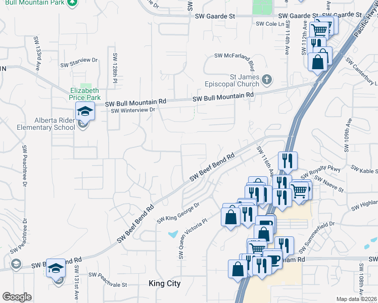 map of restaurants, bars, coffee shops, grocery stores, and more near 12139 Southwest Turnagain Drive in Tigard