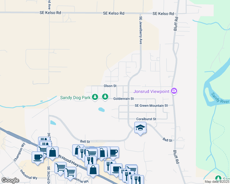 map of restaurants, bars, coffee shops, grocery stores, and more near 66 Bachelor Avenue in Sandy