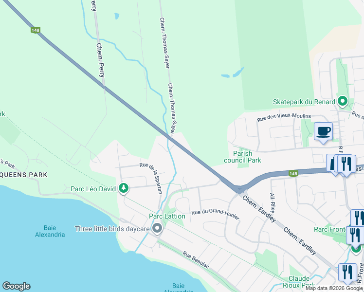 map of restaurants, bars, coffee shops, grocery stores, and more near 232 Chemin Eardley in Gatineau