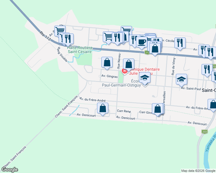 map of restaurants, bars, coffee shops, grocery stores, and more near 2020 Carré Édouard in Saint-Césaire