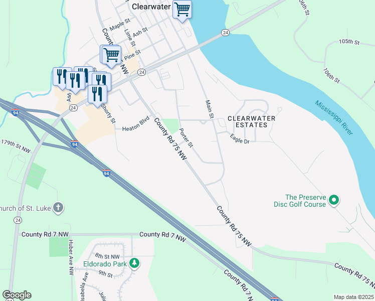 map of restaurants, bars, coffee shops, grocery stores, and more near 1135 Porter Street in Clearwater