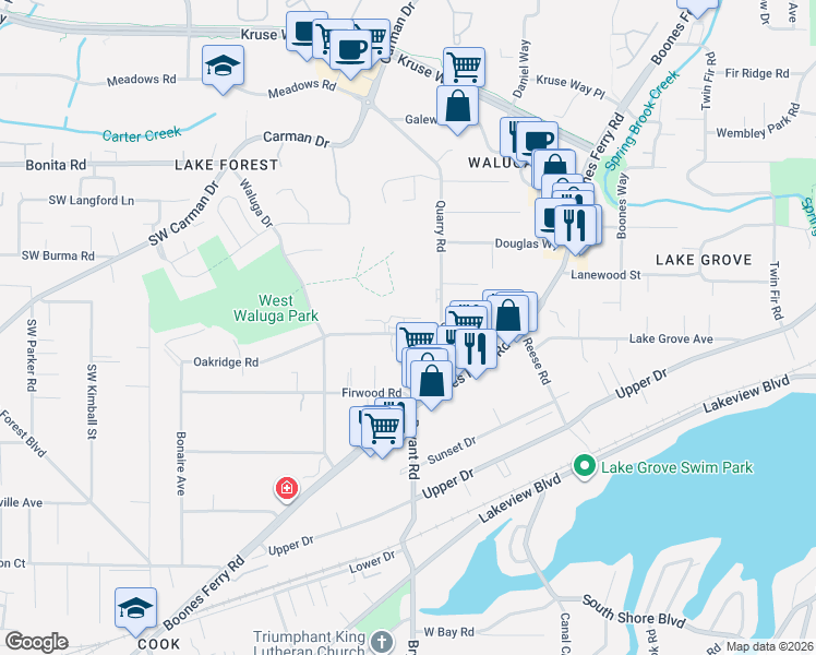 map of restaurants, bars, coffee shops, grocery stores, and more near 4584 Trillium Woods in Lake Oswego