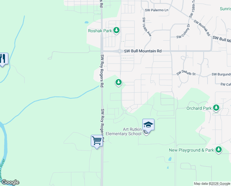 map of restaurants, bars, coffee shops, grocery stores, and more near 14992 Southwest Roy Rogers Road in Sherwood