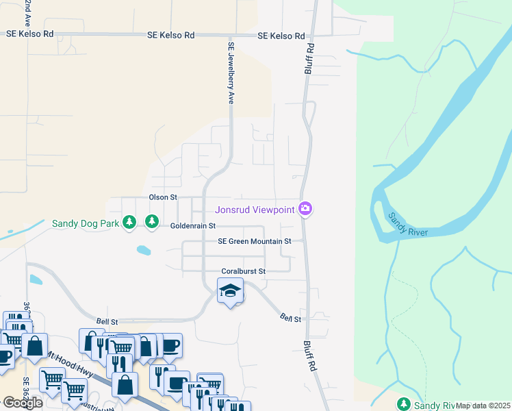 map of restaurants, bars, coffee shops, grocery stores, and more near 37570 Southeast Olson Street in Sandy