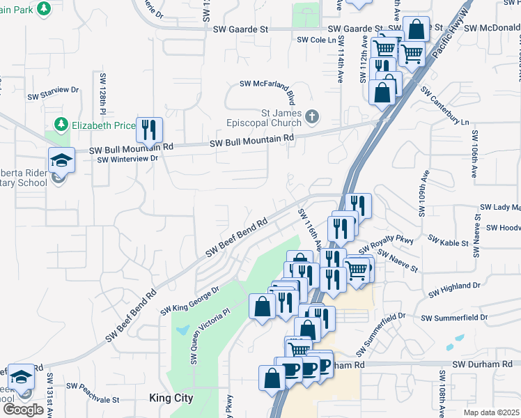 map of restaurants, bars, coffee shops, grocery stores, and more near 15120 Southwest 119th Avenue in Tigard