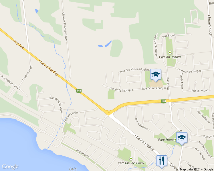 map of restaurants, bars, coffee shops, grocery stores, and more near 199 Rue de la Fabrique in Gatineau