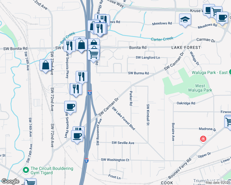 map of restaurants, bars, coffee shops, grocery stores, and more near 15879 Southwest Alston Way in Lake Oswego