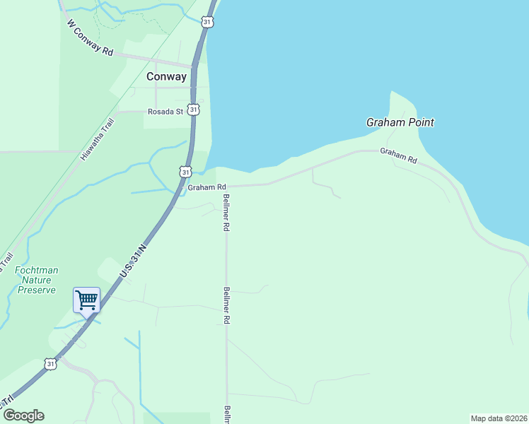 map of restaurants, bars, coffee shops, grocery stores, and more near 5398 Graham Road in Petoskey