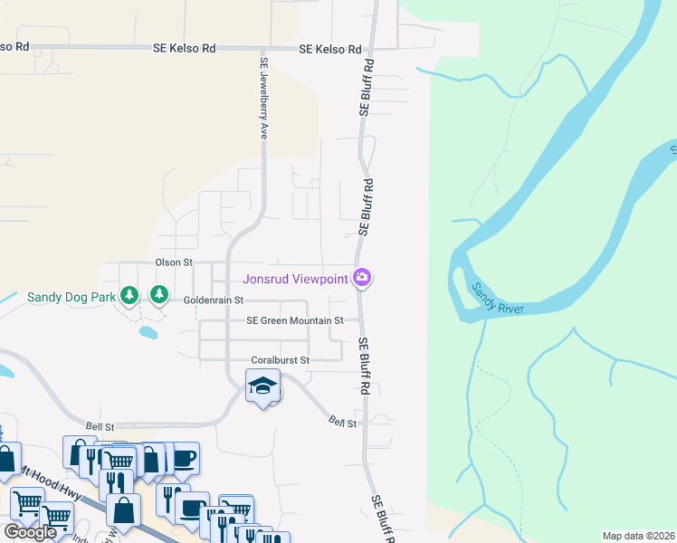 map of restaurants, bars, coffee shops, grocery stores, and more near 15545 Southeast Bluff Road in Sandy