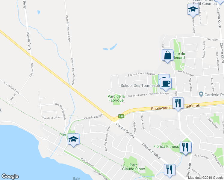 map of restaurants, bars, coffee shops, grocery stores, and more near 199 Rue de la Fabrique in Gatineau