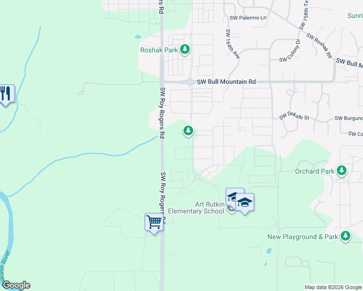 map of restaurants, bars, coffee shops, grocery stores, and more near 16829 Southwest Everton Street in Tigard