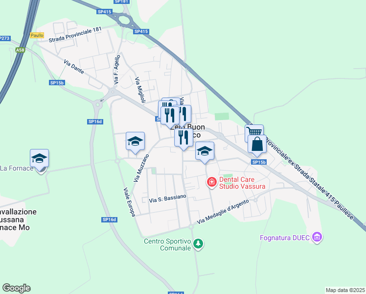 map of restaurants, bars, coffee shops, grocery stores, and more near 6 Piazza Italia in Zelo Buon Persico