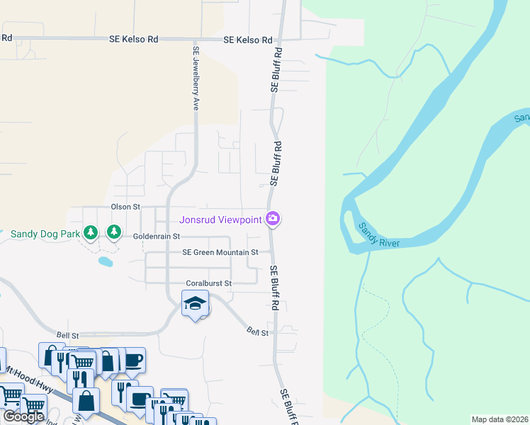 map of restaurants, bars, coffee shops, grocery stores, and more near 15545 Southeast Bluff Road in Sandy