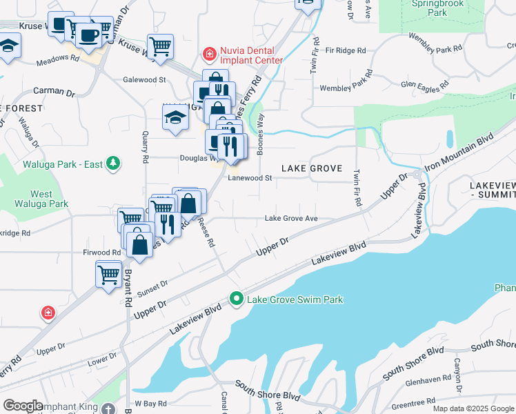 map of restaurants, bars, coffee shops, grocery stores, and more near 15865 Boones Way in Lake Oswego
