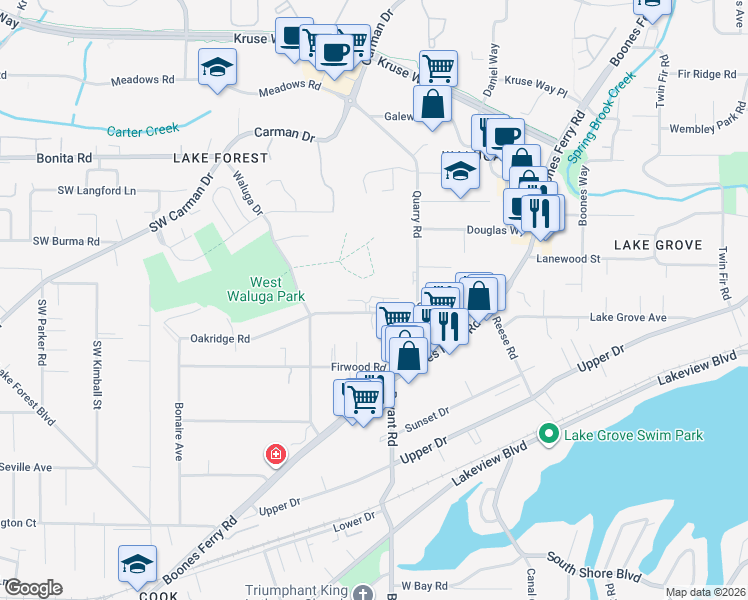 map of restaurants, bars, coffee shops, grocery stores, and more near 4584 Trillium Woods in Lake Oswego