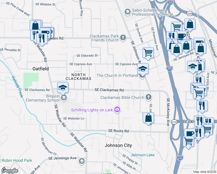 map of restaurants, bars, coffee shops, grocery stores, and more near 7913 Southeast Clackamas Road in Milwaukie
